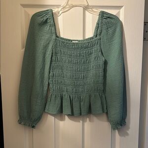 J. Crew Factory Green Smocked Blouse